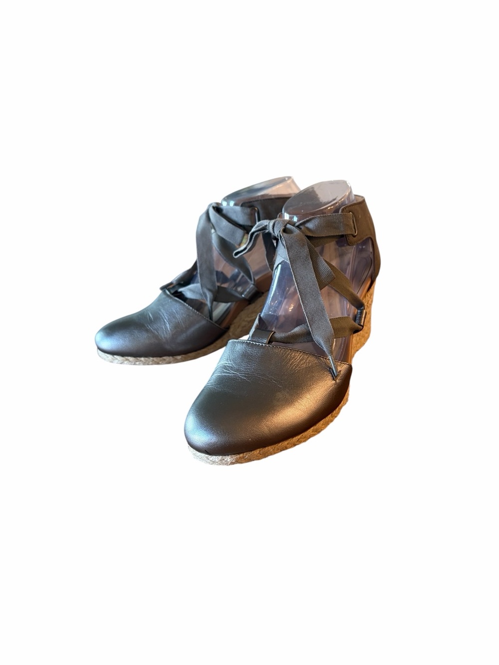 Vionic Kaitlyn Espadrille Wedge Pewter Ribbon Shoes